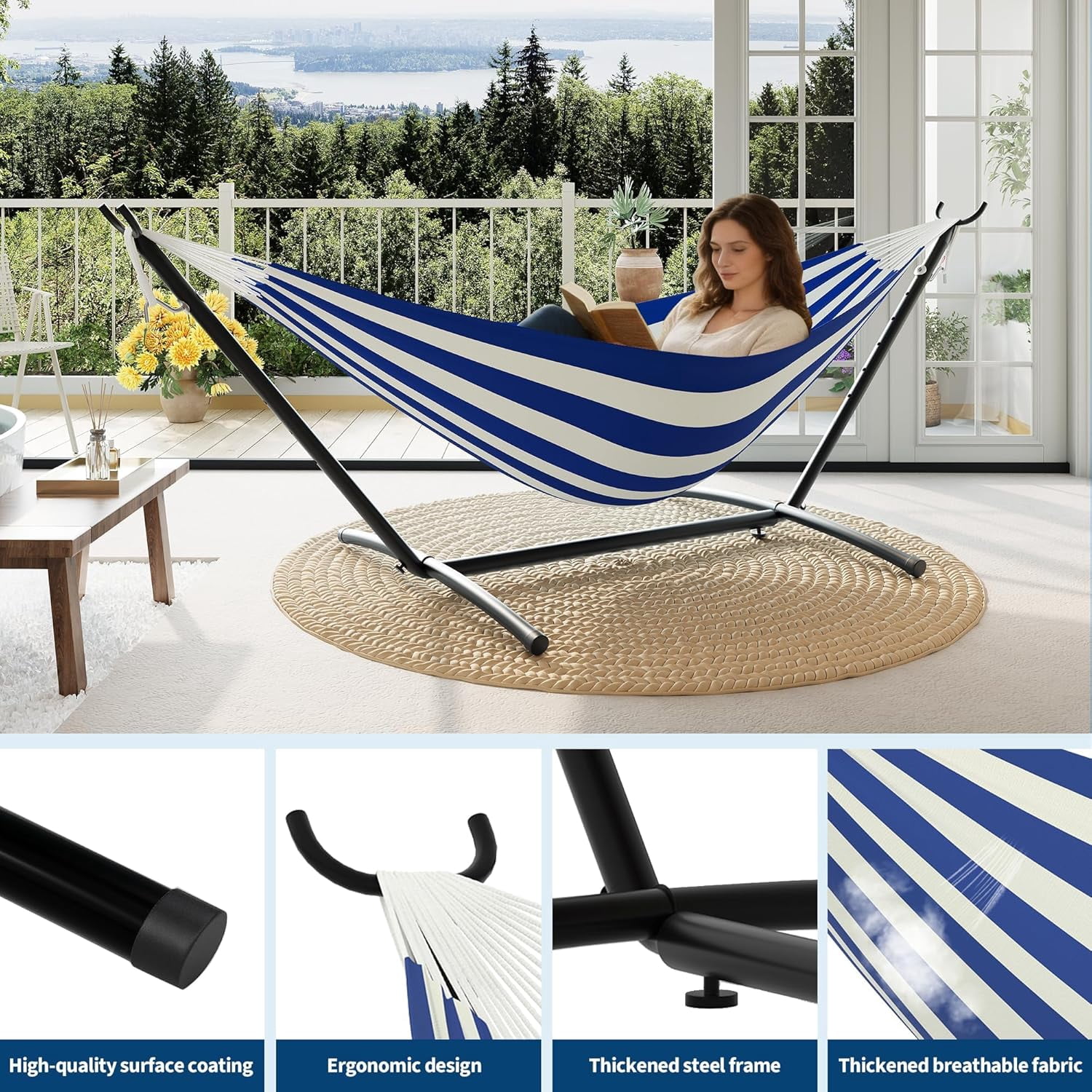 IdealHouse 2 Person Hammocks with Stand for Outside, Double Hammocks Portable Space Saving Heavy-Duty Steel Stand for Indoor Outdoor Patio with Carrying Bag, 450 lbs Capacity
