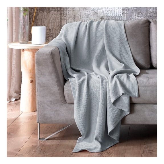 Manta Muselina 100% Algodón Frazada Esquimal Ideal para Cama, Sofá y Decoración (Gris)