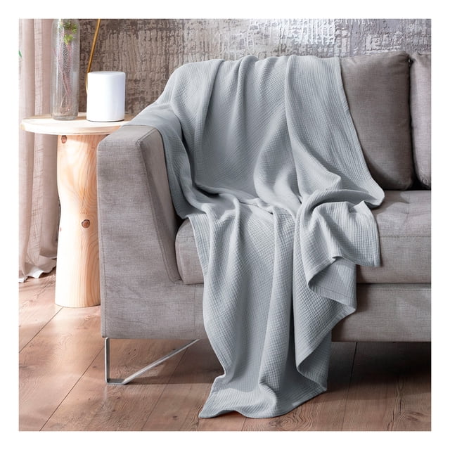 Manta Muselina 100% Algodón Frazada Esquimal Ideal para Cama, Sofá y Decoración (Gris)