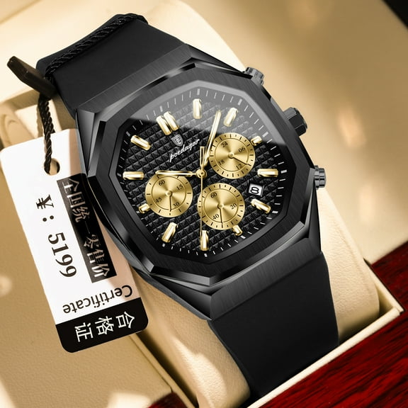 Explojoy Men's Chronograph Quartz Watch – Waterproof Silicone Strap with Luminous Display