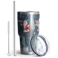 thumbnail image 2 of 30oz Dark Blue Christmas Santa Pattern Tumblers Stainless Steel Tumbler with Lid and Straw,Vacuum Insulated Double Wall Travel Tumbler Cups Mug with Cleaning Brush for Coffee,Tea, 2 of 7