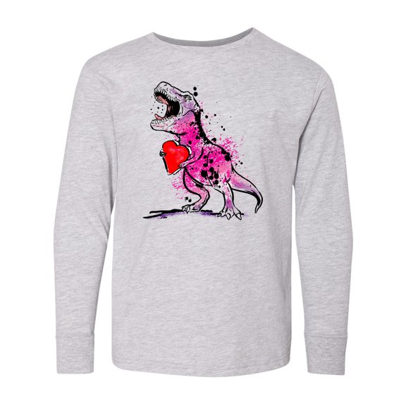 Inktastic Valentine's Day Graffiti T-Rex with Heart Shaped Candy Box Long Sleeve Youth T-Shirt