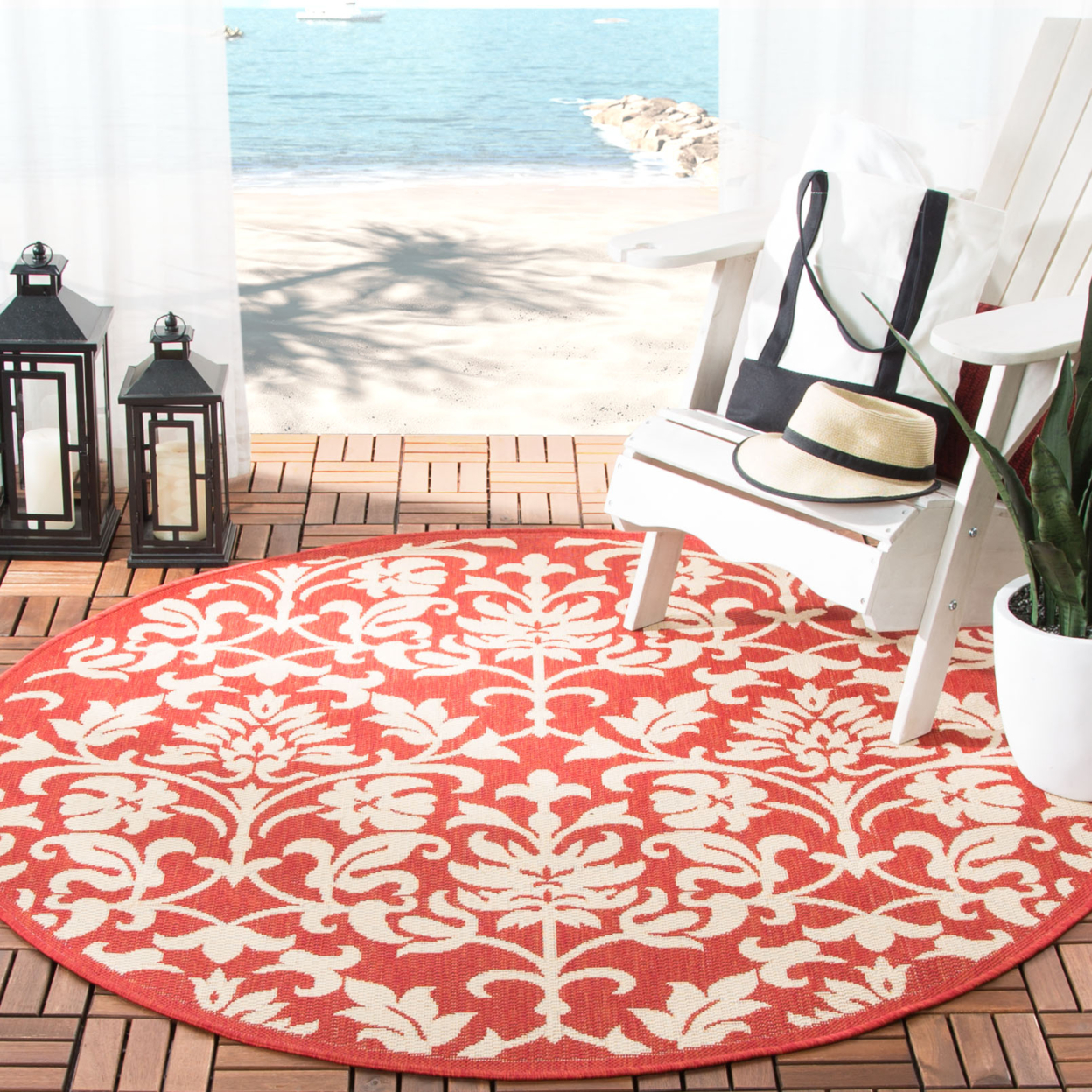SAFAVIEH Courtyard Yvette Floral Indoor/Outdoor Area Rug, 5'3" x 7'7", Red/Natural - image 2 of 10