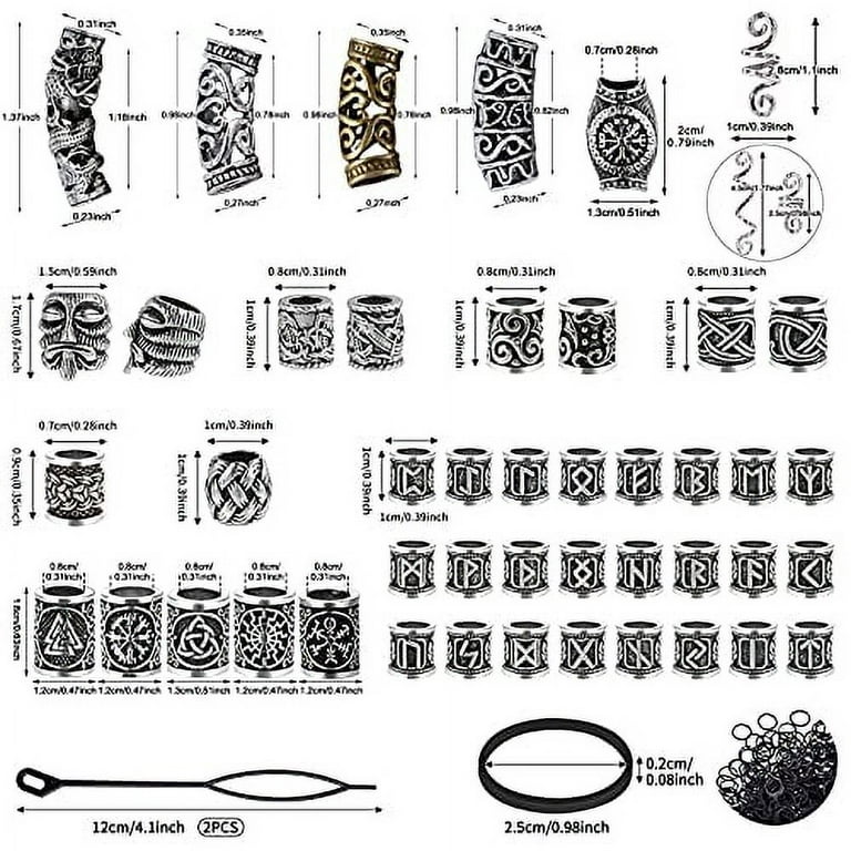 Lykoow 110 Pieces Viking Beard Beads Antique Norse Hair Tube Beads  Dreadlocks Viking Jewelry Beads for Hair Braiding Bracelet Pendant Necklace  Silver DIY Jewelry Hair Decoration 110 Pcs