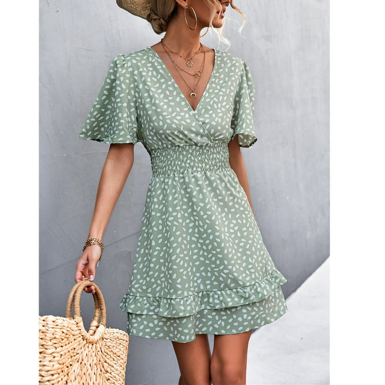 Casual Print Fold V Neck Short Sleeve Dress Dresses Casual Print Fold V Neck Short Sleeve Dress Dresses