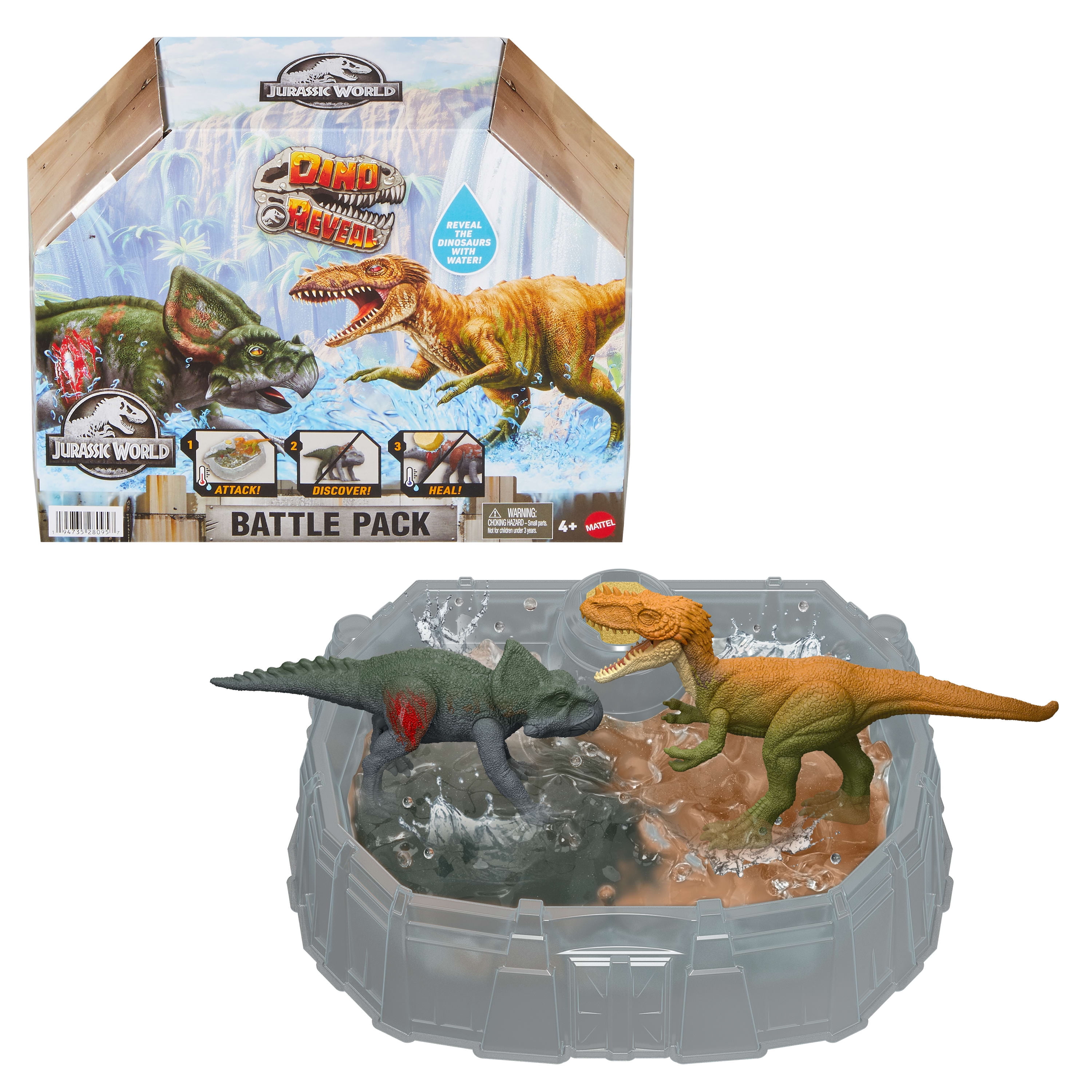 Jurassic World Dino Reveal 2 Dinosaur Toys in Battle Arena, Warm Water Changes Decoration - Walmart Exclusive