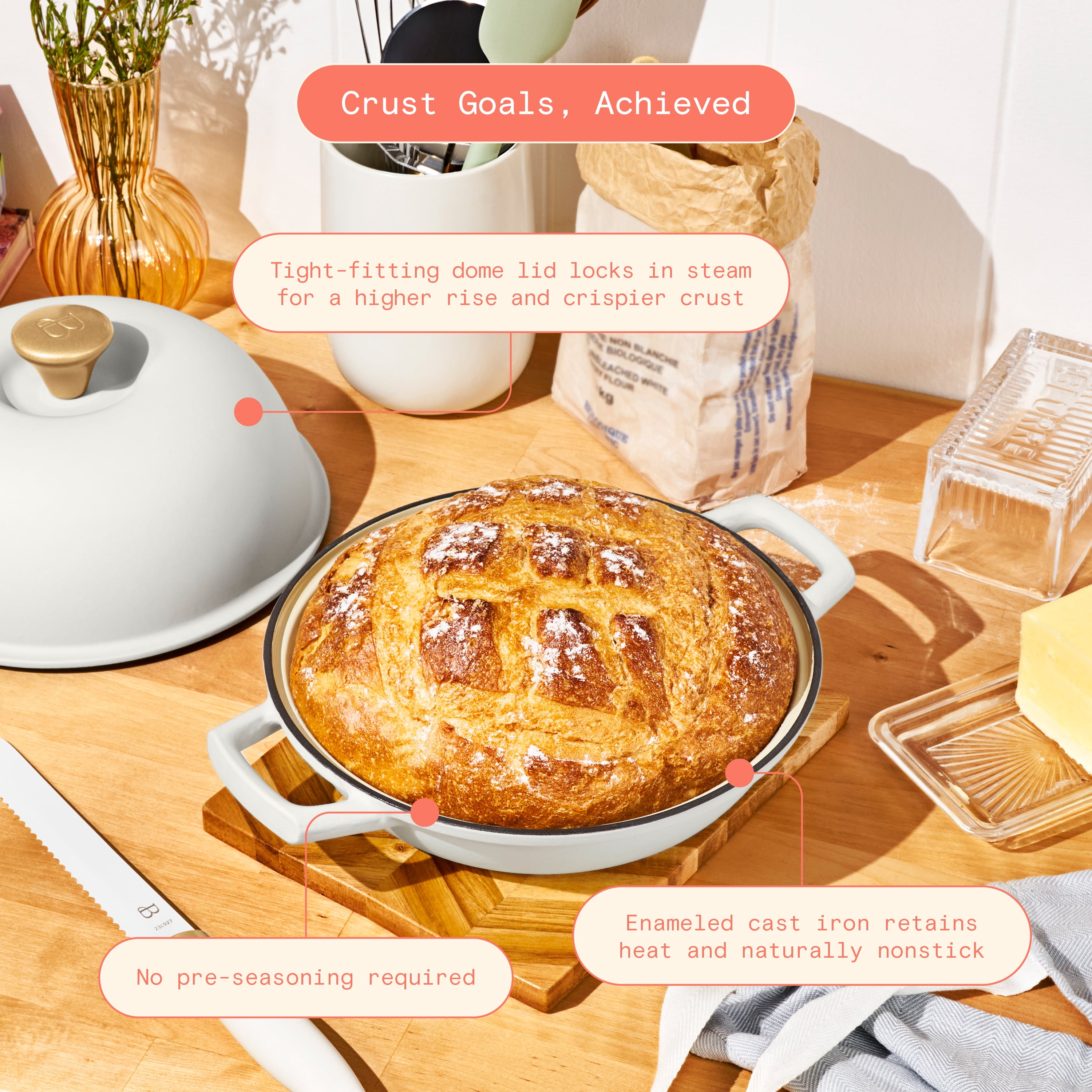 Beautiful Enameled Cast Iron Bread Oven, 10 inch, White Icing by Drew Barrymore
