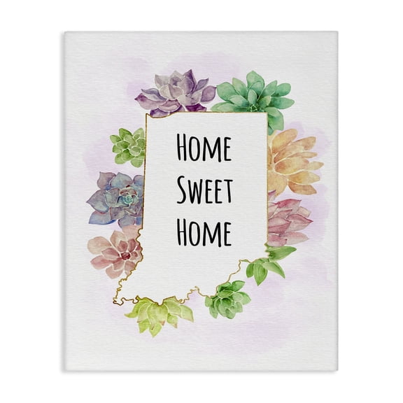 Stupell Industries Bohemian Indiana State Home Sweet Home Succulent Watercolor Vignette Canvas Art, 16 x 20, by Ziwei Li