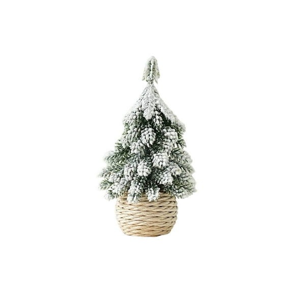 Mini Flocked Snow-Covered Tabletop Christmas Tree Small Desktop Decor for Office Mantel Shelf Winter Village Display(A)