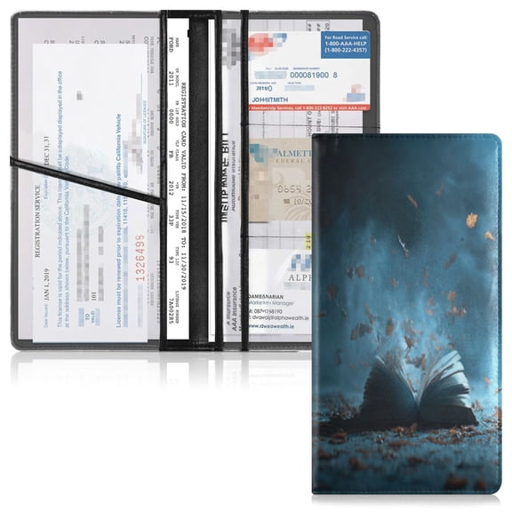 PVC Leather Car Document Holder Organizer Driver License Cover Holder for Car Driving Documents 9.45x10.24in Opened Book Pages
