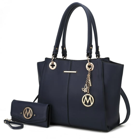 MKF Collection Ivy Vegan Leather Women’s Tote Bag & Wallet, Elegant Shoulder Purse Handbag by Mia K - Navy