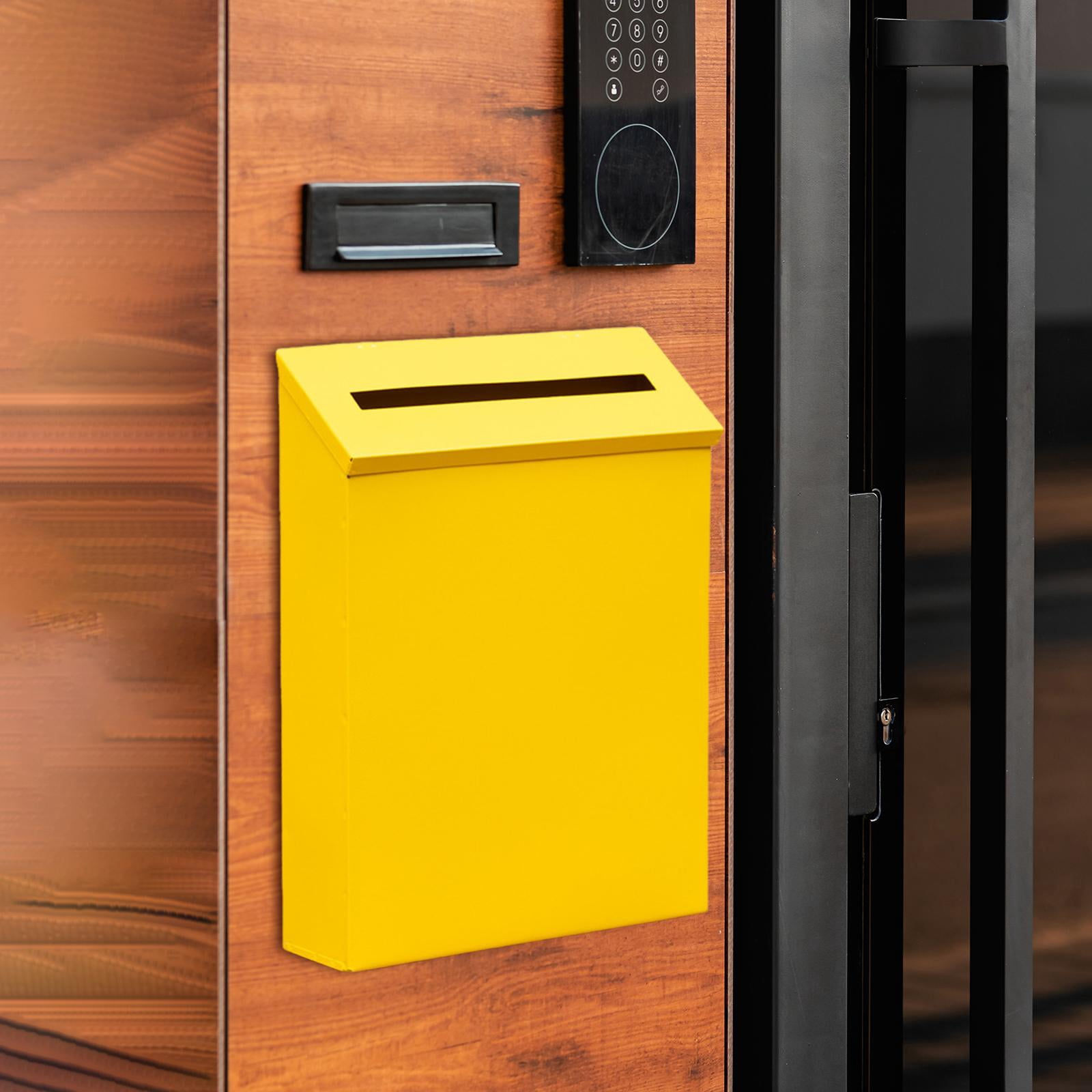 Wall Mount Mailbox Drop Box Newspaper Holder Box Decorative Rainproof Letterbox Metal Postbox for Home Office Outdoor Gate Decoration Yellow