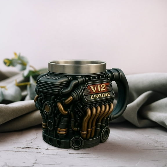 Daiosportswear Car Enthusiast Engine Design Stainless Steel Coffee Mug, Double-Wall Insulated, Personalized Gift, 12oz, Unique Decoration, High-Performance Style, Eco-Friendly