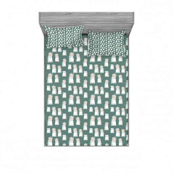 Flower Bedding Set with Sheet & Covers, Minimalistic Flowers in the Pots Doodle Art Nature Blooms Creative, Printed Bedroom Decor 2 Shams, 4 Sizes, White Green, by Ambesonne