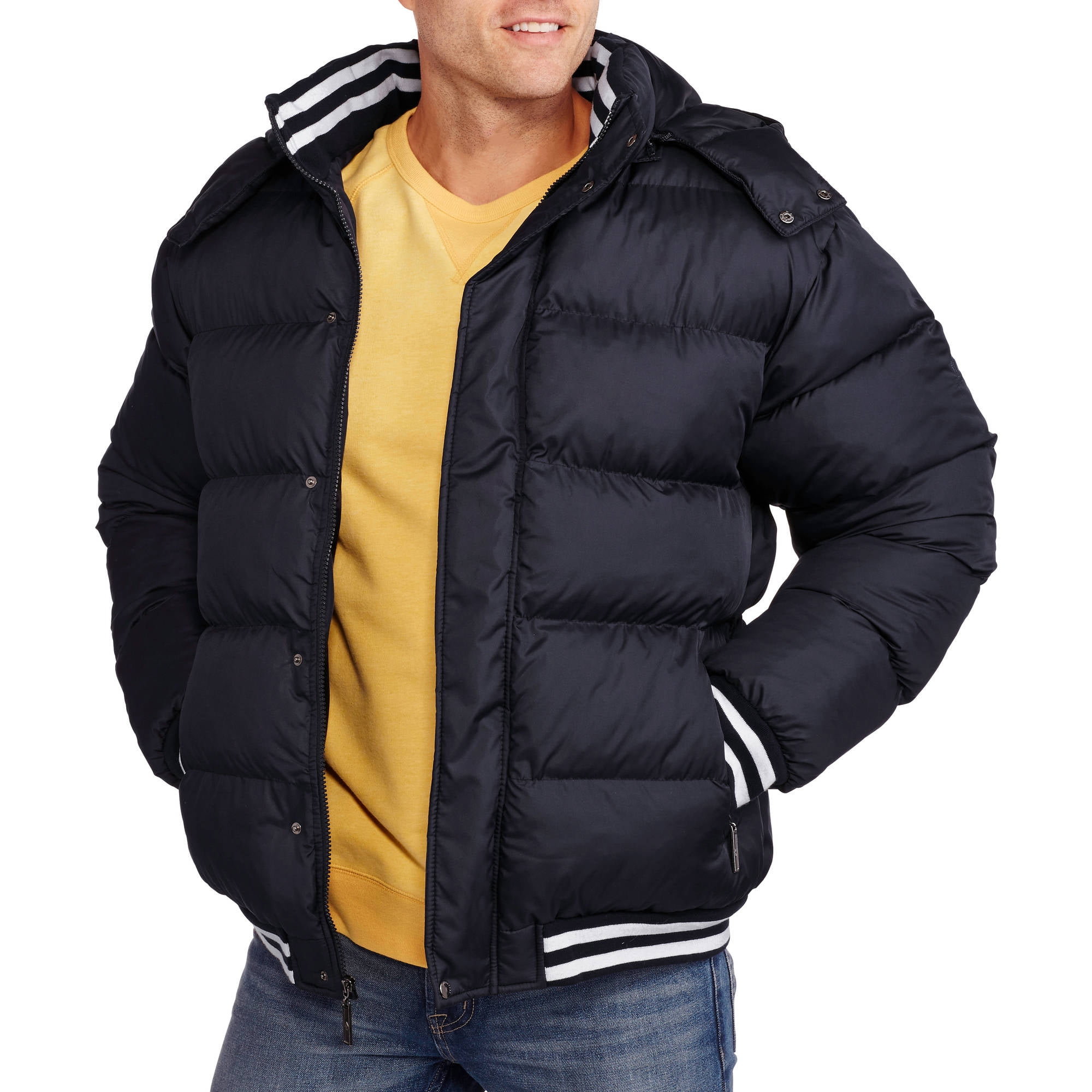 Men's Bubble Bomber Jacket with Removable Hood - Walmart.com
