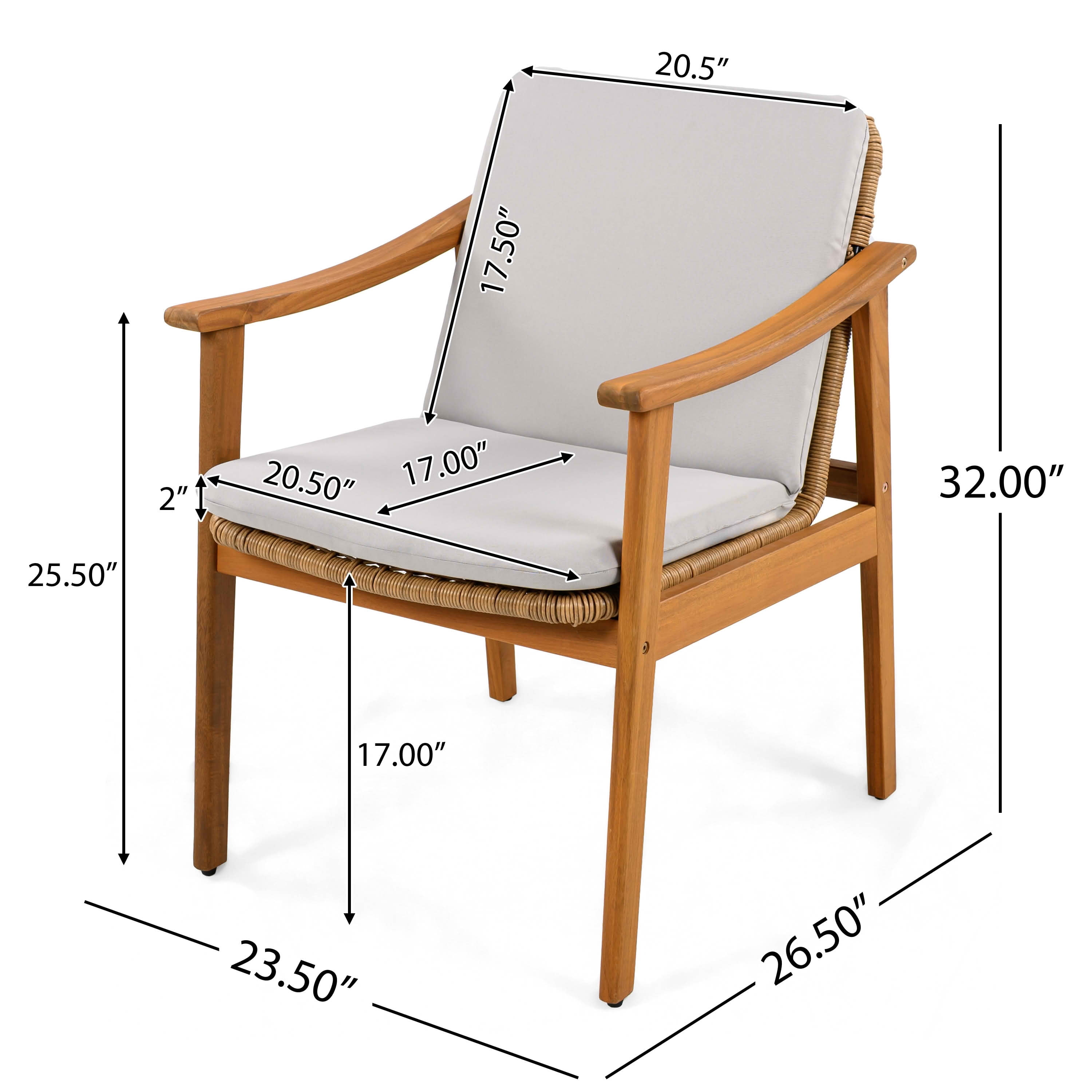 MAYEERTY Set of 2 Patio Acacia Wood Outdoor Chairs with PE Wicker & Waterproof Cushion 400lbs Capacity