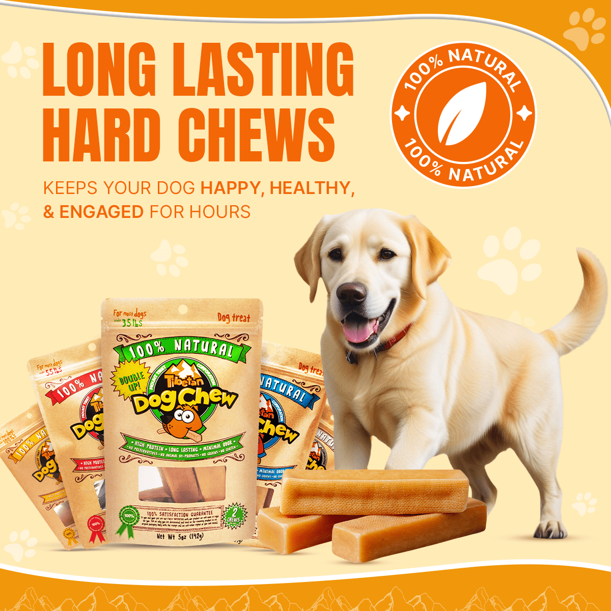 Tibetan Yak Cheese Himalayan Chews for Large Dogs, (3 Pieces) Bag