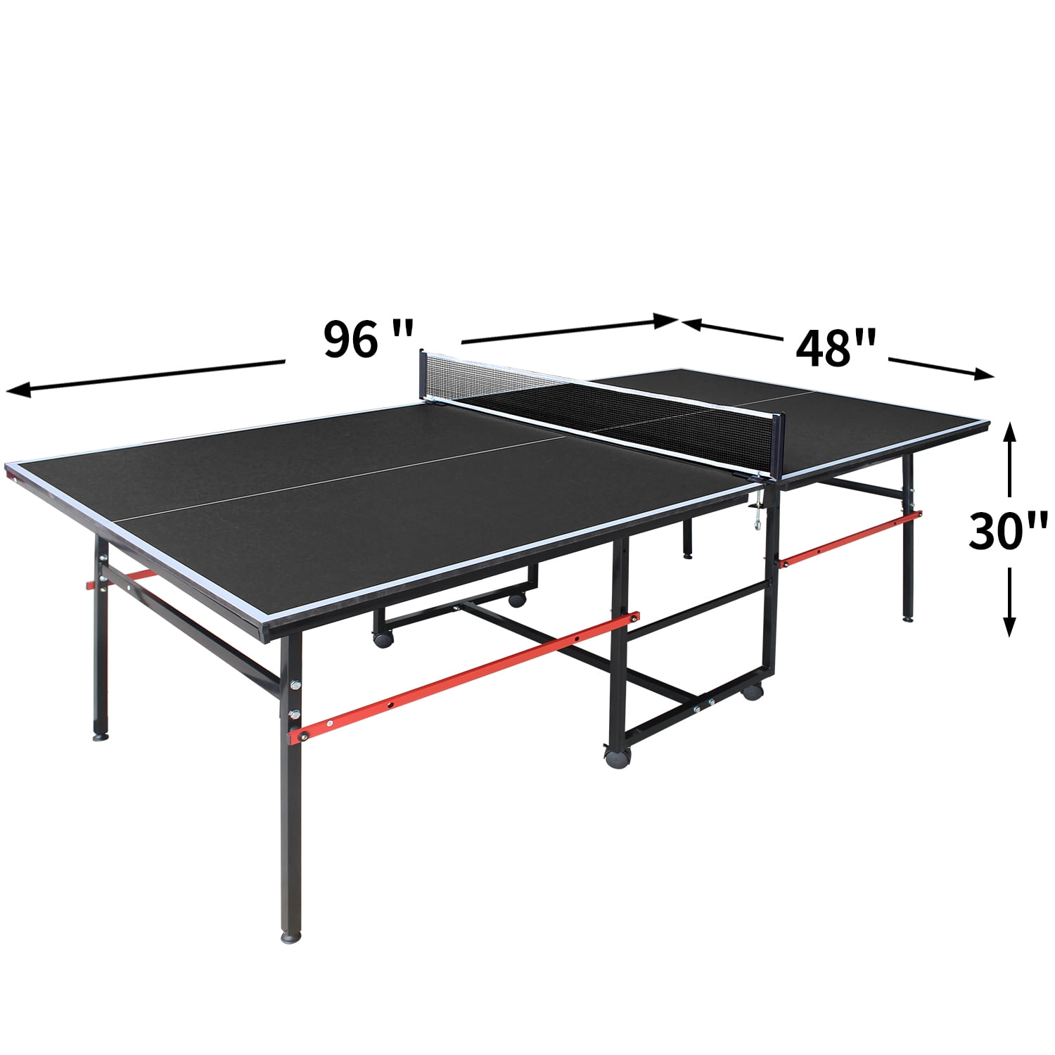8ft Black Mid-Size Table Tennis Table Foldable & Portable Ping Pong Table Set for Indoor Games with Net, 2 Table Tennis Paddles and 3 Balls