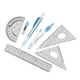thumbnail image 1 of Juego de reglas de herramientas de geometría matemática, regla recta, regla triangular, transportador, brújula, de lápiz, lápiz para útiles Macarena Regla de geometría matemática, 1 of 7