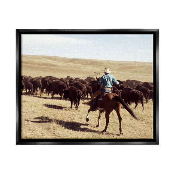 Stupell Industries Cowboy & Cattle in Desert Animals & Insects Photography Black Floater Framed Canvas Art Print Wall Art, 21 x 17