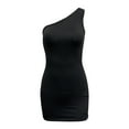thumbnail image 4 of Vestido mini sexy negro de un solo hombro para mujer - Vestido de fiesta de verano sin espalda con tejido elástico, 4 of 8
