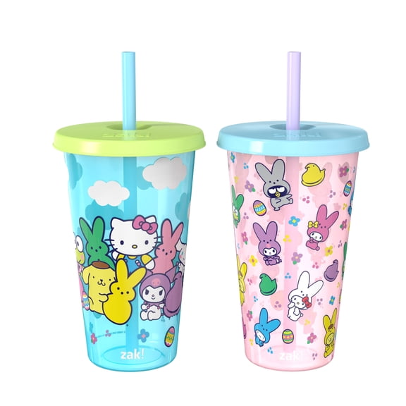 Zak Designs 25oz Peeps x Hello Kitty Durable Plastic Straw Tumbler Set - Blue/Pink, 2 Pack