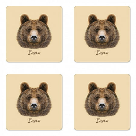 

Bear Coaster Set of 4 Big Bear of North America and Eurasia Realistic Strong Wildlife Beast Zoo Animal Square Hardboard Gloss Coasters Standard Size Brown Sand Brown by Ambesonne