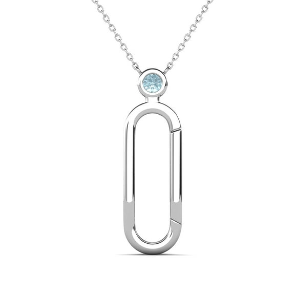 TriJewels Round Aquamarine Accent Paperclip Charm Holder Pendant Necklace in 10K White Gold