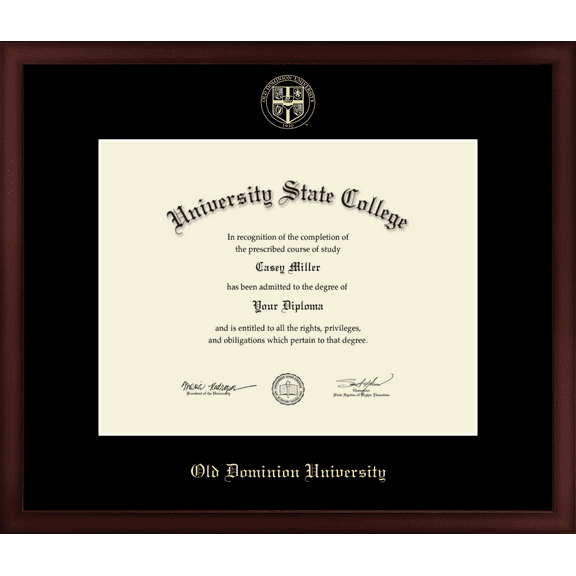 Old Dominion University Diploma Frame, Document Size 14" x 11"