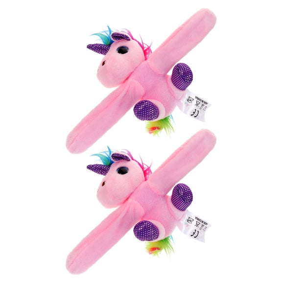 OUNONA 2pcs Snap Bracelets Kids Unicorn Slap Wrist Bands Plush Pink Wearable Gifts for Parties
