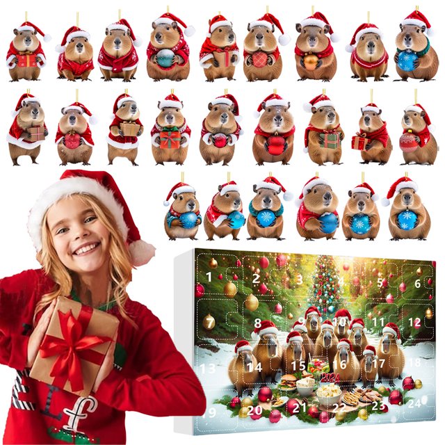 Calendario Adviento Navidad Cuenta Regresiva 24 Días Carpincho 2024 Colgantes Acrílico 2D Lindos Adornos para Coche