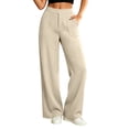 thumbnail image 2 of KIHOUT Women High Waisted Straight Leg Pants with Double Layer 4 Way Stretch Elastic Waistband Side Pockets Solid Color Casual Workwear Trousers, 2 of 5