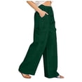 thumbnail image 4 of JGGSPWM Women's Wide Leg Pants Casual Loose Solid Color Elastic Drawstring Waist Beach Travel Trousers with Pockets Green M, 4 of 5