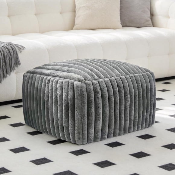 Square Ottoman Foot Rest, Corduroy Pouf Ottoman with Foam Filling, 21x21x13.8 Inch Poofy Ottoman with Removable Cover, Fluffy Foot Rest Stool with Non-Slip Bottom for Living Room Bedroom