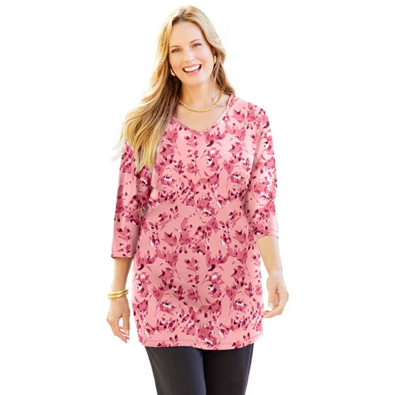 Catherines Women's Plus Size Easy Fit 3/4-Sleeve V-Neck Tunic