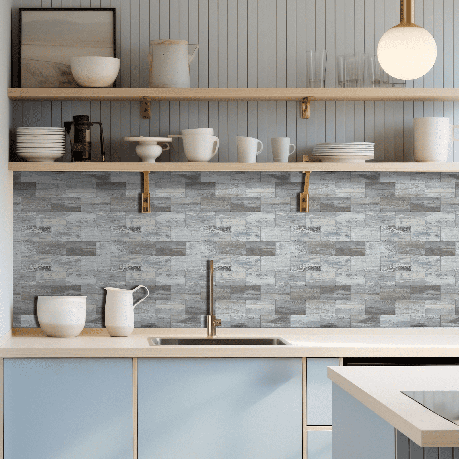12-Sheet Subway Tile Peel and Stick Backsplash, 11.8" x 11.8" Self Adhesive PVC Wall Tiles for Kitchen Fireplace (Rustic Wood)