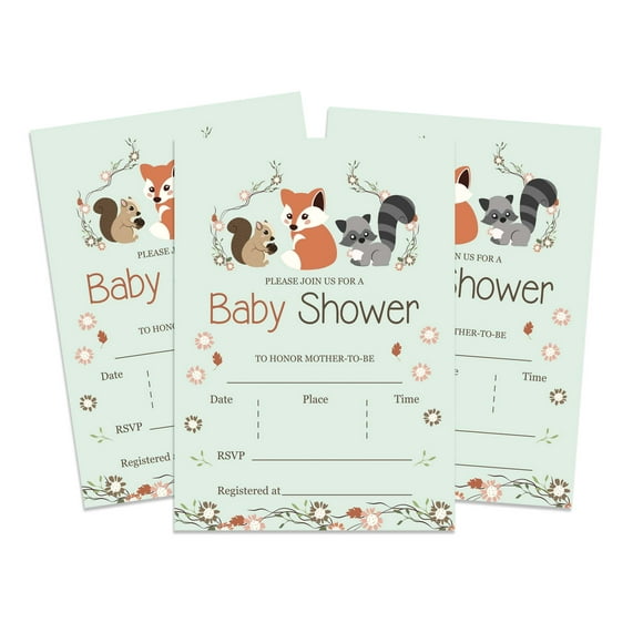 Inkdotpot 30 Cartes d'Invitation Style à Remplir pour Shower de Bébé Animaux de la Jungle Neutres selon le Genre Invitations Vierges