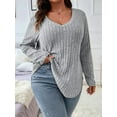 thumbnail image 5 of Women'S Plus Size Casual Knitted V-Neck Long Sleeve Sweater Light Gray XXXL, 5 of 6