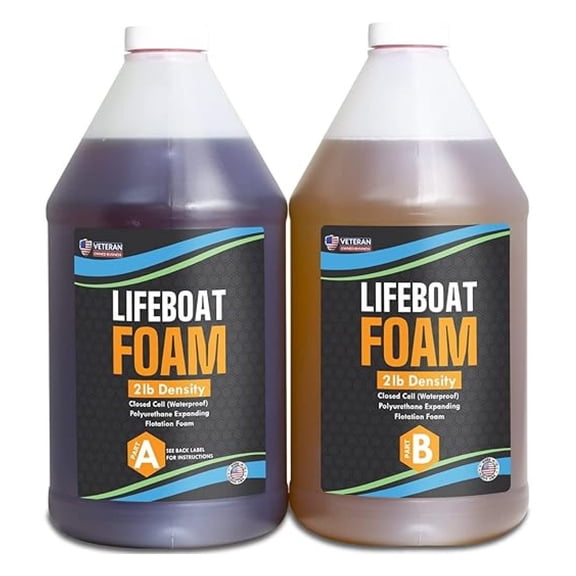 Lifeboat Polyurethane Pour Foam 2lb Density 2 Gallon Kit 2-Part Closed Cell Rigid Expanding Foam - Extended Time Formula - For Boat Buoyancy, Flotation, Filling, Deep Pour, Soundproofing, & Insulation