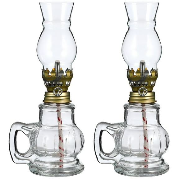 HIBIBUD 2pcs Glass Kerosene Lamp Vintage Kerosene Lamp Portable Oil Lantern for Home