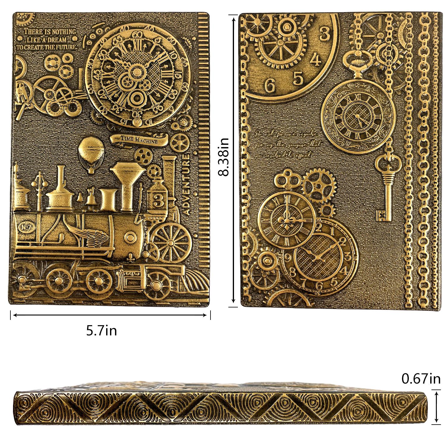 Leather Writing Journal Vintage Notebook, Embossed Train Daily Notepad Diary, Cool Magazine Gift for Women Men Writing, 200 Pages 8.3 x 5.8 inch A5 Bronze Train