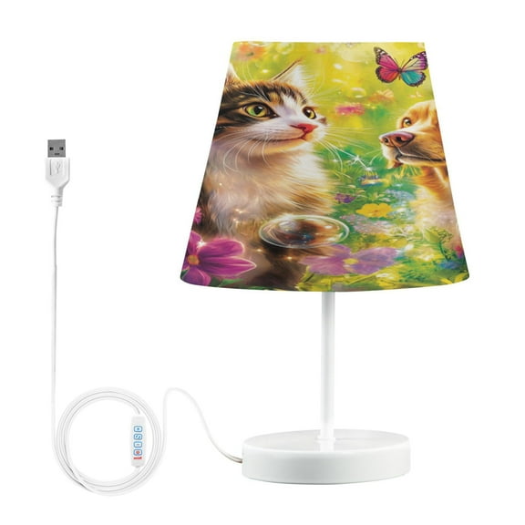 BZSMCE Table Lamp Creative Cat and Dog with Butterflies Simple Pattern Night Light