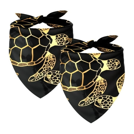 PhooArto Sea Turtle Golden Patterns Dog Bandanas 2 Pack Soft Washable Pet Scarf Triangle for Large Dogs Puppies and Cats