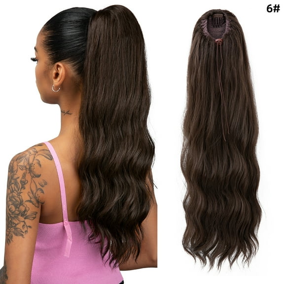 Namzi Wavy Ponytail Hair Extension - Medium Brown Curly Drawstring Ponytail, 55.88CMLength, Made of High-Temperature Fiber, 1 Pcs , Natural Look for Daily/Special Occasions