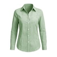 thumbnail image 6 of BCSIOAOI Womens Tops,Collared Gingham Plaid Button Long Sleeve Slim Fit Casual Shirts Green L, 6 of 6