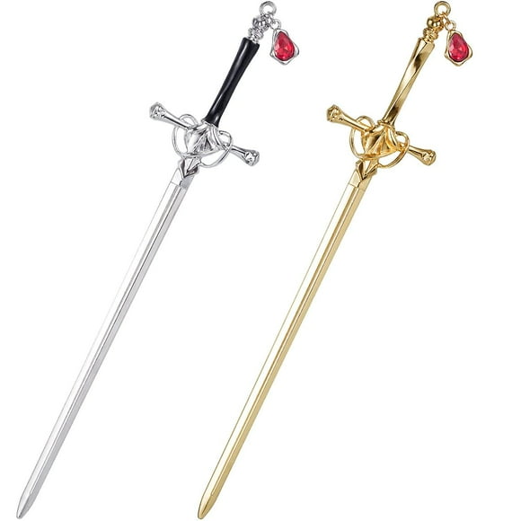 Sword Hair Sticks 2pcs, Metal Sword Hair Pins Stick For Buns, Chinese Hair Chopstick For Women Girls Thick Hair Gold Silver Color Hair Accessories