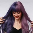 thumbnail image 2 of Pelucas sintéticas de 28 pulgadas de largo ondulado Mixd púrpura azul/rosa degradado con flequillo para mujeres Halloween Cosplay uso en fiestas, 2 of 5