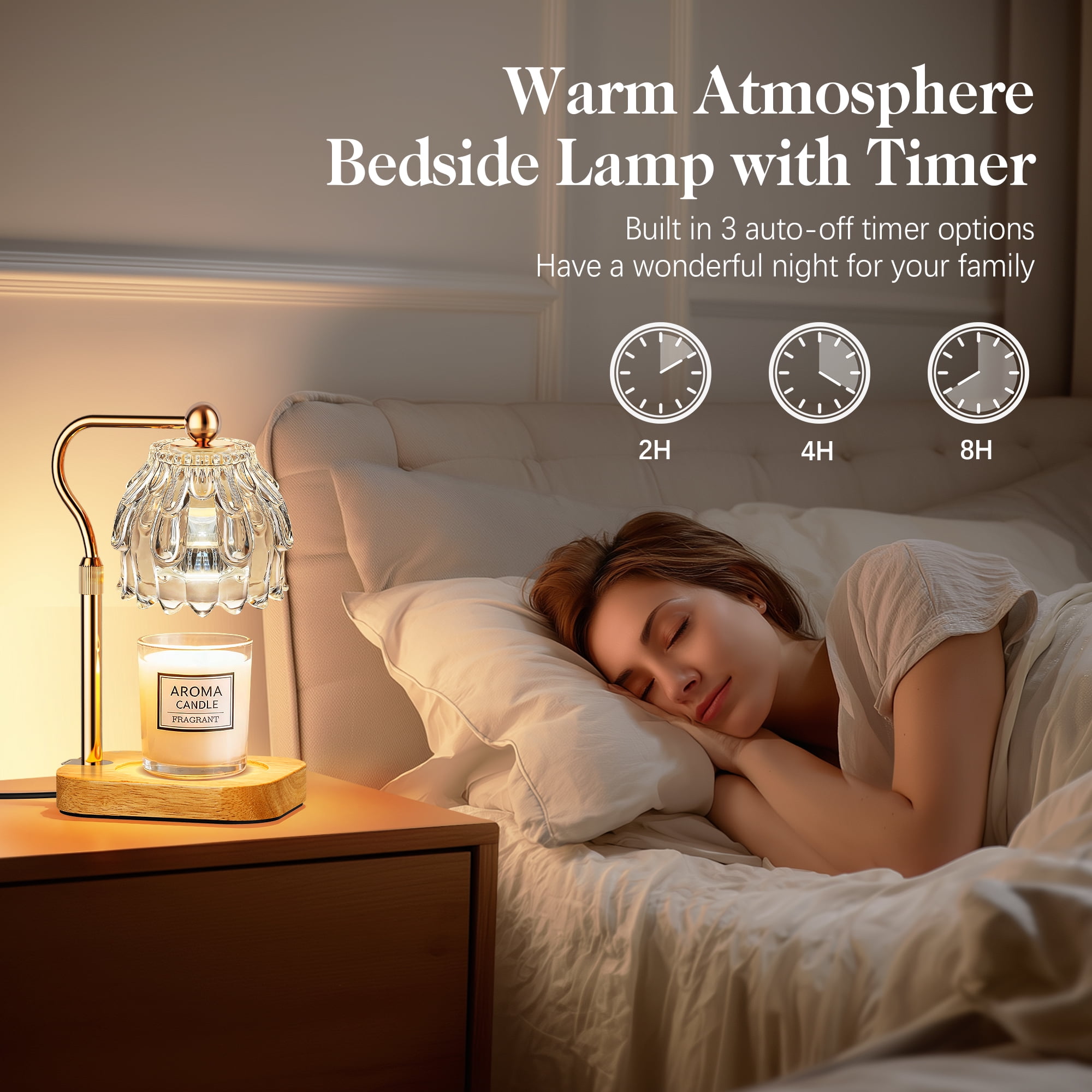 Candle Warmer Lamp with Timer Dimmer, Modern Wax Warmer for Scented Wax Jar Candle Warmer with 2 Bulbs, Adjustable Height Glass Lamp for Gifts,House Warming Gifts, Home Decor, Transparent
