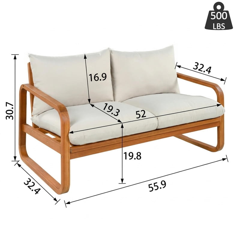 4-Piece Acacia Wood Outdoor Sectional Set with Cushions, Patio Chat Sofa Set with Coffee Table, Weather-Resistant Conversation Set