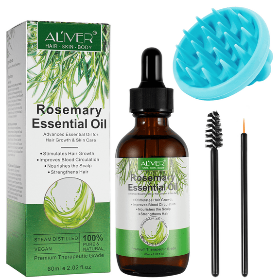 Aliver Rosemary Essential Oil for Hair and Skin Care, Massage Oil with a Silicone Massage Comb, Improve Scalp Blood Circulation,Promote Nutrient Absorption